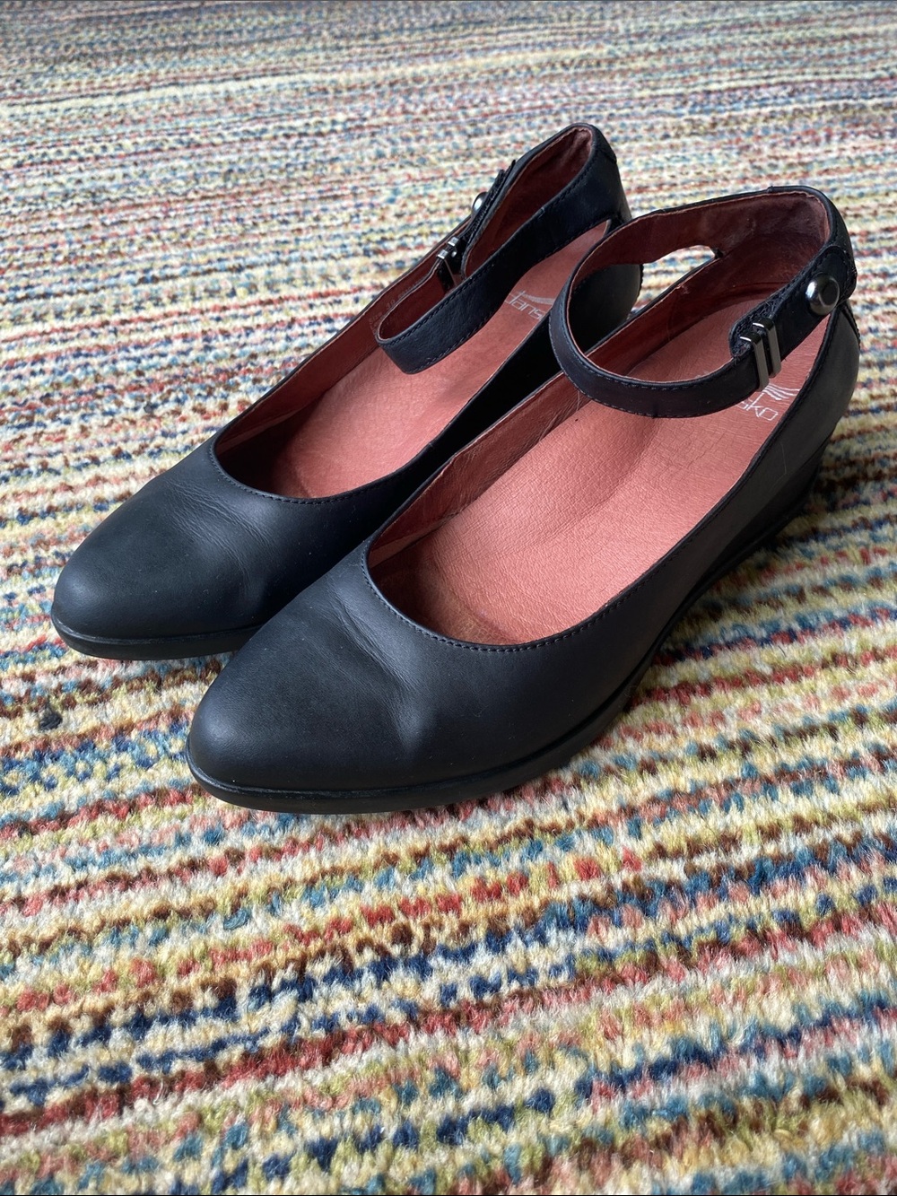 Dansko Black Mary Jane Flats with Ankle Strap